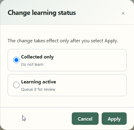 Choosing the learning status of a verse