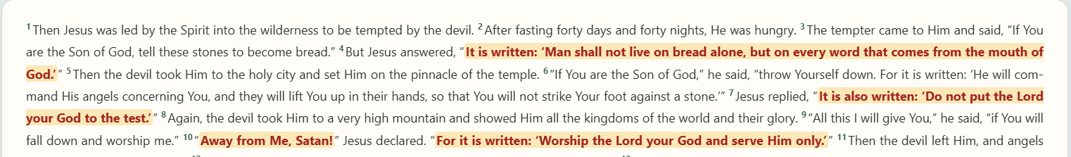 Bible text with the words of Jesus highlighted in colour